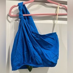 Farm rio blue one shoulder knot crop top